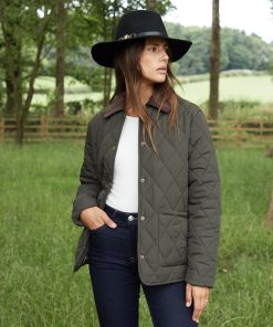 Women's Khaki Cord Collar Diamond Quilted Heritage Jacket