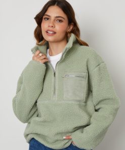 Women's Sage Half Zip Borg Fleece
