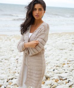 Women's Stone Longline Crochet Cardigan